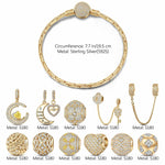 Sterling Silver Precious Connection Charms Bracelet Set In 14K Gold Plated (Includes bracelet and all charms shown)