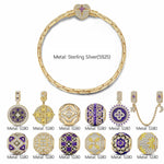 Sterling Silver Four-Leaf Beauty Charms Bracelet Set With Enamel In 14K Gold Plated (Includes bracelet and all charms shown)