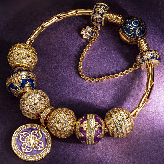 gona- Sterling Silver Iris of Love Charms Bracelet Set With Enamel In 14K Gold Plated (Includes bracelet and all charms shown)