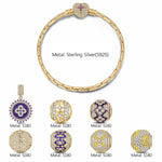 Sterling Silver Heartfelt Blossom Charms Bracelet Set With Enamel In 14K Gold Plated (Includes bracelet and all charms shown)