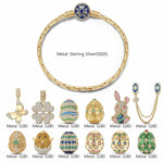 Sterling Silver Resurrection Revelry Easter Eggs Charms Bracelet Set With Enamel In 14K Gold Plated (Includes bracelet and all charms shown)