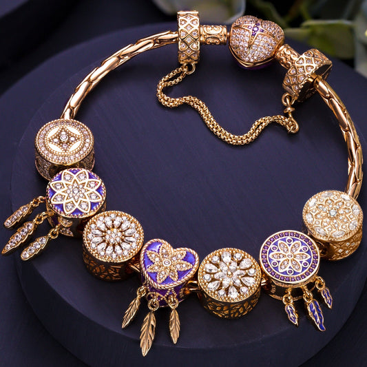 gona- Sterling Silver Dreamy Lullaby Charms Bracelet Set With Enamel In 14K Gold Plated (Includes bracelet and all charms shown)