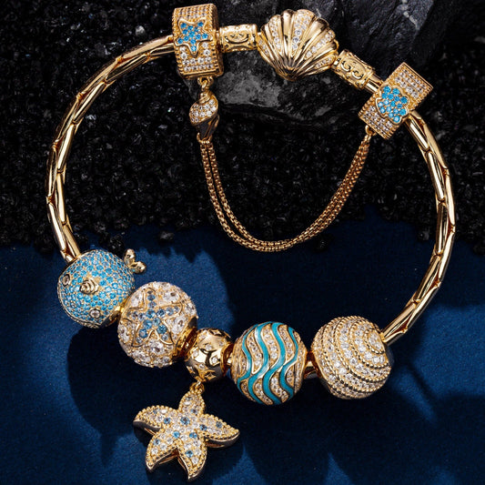 gona- Sterling Silver Sea Star Gliding Charms Bracelet Set With Enamel In 14K Gold Plated (Includes bracelet and all charms shown)
