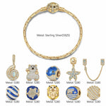 Sterling Silver Return to Nature's Bounty Charms Bracelet Set With Enamel In 14K Gold Plated (Includes bracelet and all charms shown)