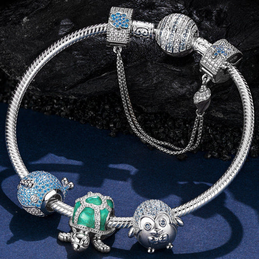 gona- Sterling Silver Ocean Playmates Charms Bracelet Set With Enamel In White Gold Plated (Includes bracelet and all charms shown)