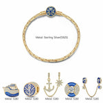 Sterling Silver Seafaring Journey Charms Bracelet Set With Enamel In 14K Gold Plated (Includes bracelet and all charms shown)