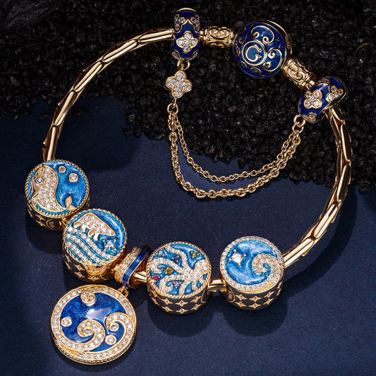 gona- [💥As @katstyle42's Pick] Sterling Silver Ocean Conquerors Charms Bracelet Set With Enamel In 14K Gold Plated (Includes bracelet and all charms shown)