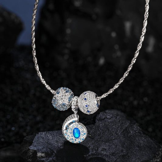gona- Sterling Silver Whispers in the Ocean Charms Necklace Set In White Gold Plated