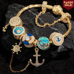Sterling Silver Ocean Adventure Charms Bracelet Set With Enamel In 14K Gold Plated (Includes bracelet and all charms shown)