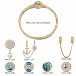 Sterling Silver Ocean Adventure Charms Bracelet Set With Enamel In 14K Gold Plated (Includes bracelet and all charms shown)