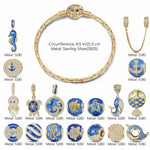 Sterling Silver Exploring the Underwater World Charms Bracelet Set With Enamel In 14K Gold Plated (Includes bracelet and all charms shown)