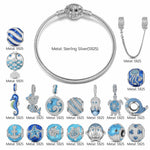 Sterling Silver Exploring the Underwater World Charms Bracelet Set With Enamel In White Gold Plated (Includes bracelet and all charms shown)