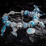 Sterling Silver Exploring the Underwater World Charms Bracelet Set With Enamel In White Gold Plated (Includes bracelet and all charms shown)