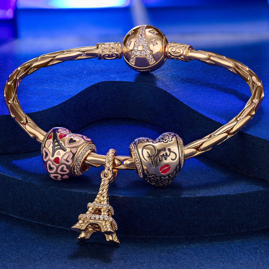 gona- Sterling Silver Heart And Soul Charms Bracelet Set With Enamel In 14K Gold Plated (Includes bracelet and all charms shown)