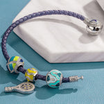 Sterling Silver Cute Tennis Charms Bracelet Set With Enamel In White Gold Plated (Includes bracelet and all charms shown)