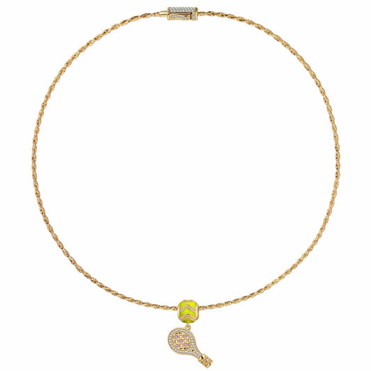 gona- Sterling Silver Braided Knot Rope Choker Necklace Allure of Tennis Charms Necklace Set With Enamel In 14K Gold Plated