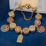 Sterling Silver Sacred Door Charms Bracelet Set With Enamel In 14K Gold Plated (Includes bracelet and all charms shown)