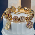 Sterling Silver Sacred Door Charms Bracelet Set With Enamel In 14K Gold Plated (Includes bracelet and all charms shown)