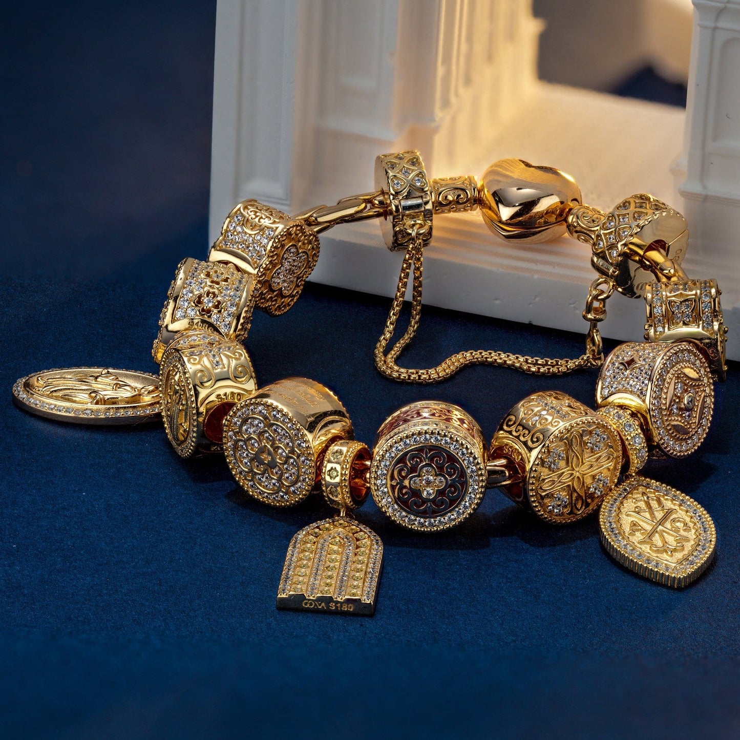 Sterling Silver The Embodiment Of Great Love Charms Bracelet Set With Enamel In 14K Gold Plated (Includes bracelet and all charms shown)