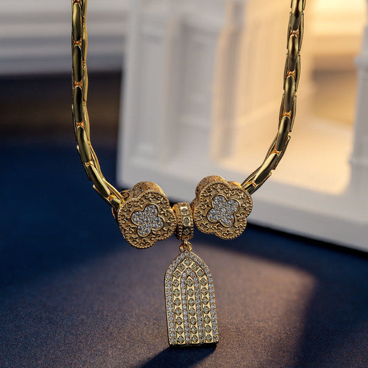 gona- Sterling Silver Graceful Golden Clover Charms Necklace Set In 14K Gold Plated