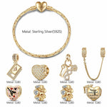 Sterling Silver Chase Dreams Charms Bracelet Set With Enamel In 14K Gold Plated (Includes bracelet and all charms shown)