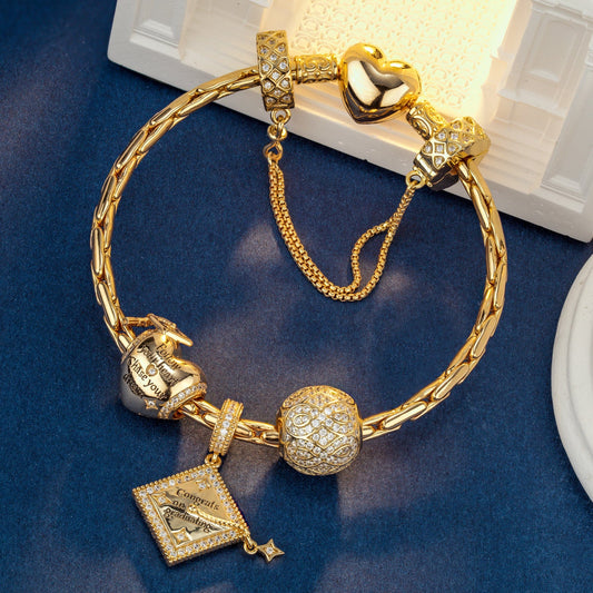 gona- Sterling Silver Congrats on Graduating Charms Bracelet Set In 14K Gold Plated (Includes bracelet and all charms shown)
