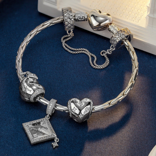 gona- Sterling Silver Congrats on Graduating Charms Bracelet Set In White Gold Plated (Includes bracelet and all charms shown)