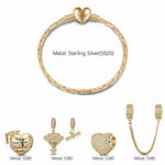Sterling Silver Grad Flowers Charms Bracelet Set In 14K Gold Plated (Includes bracelet and all charms shown)
