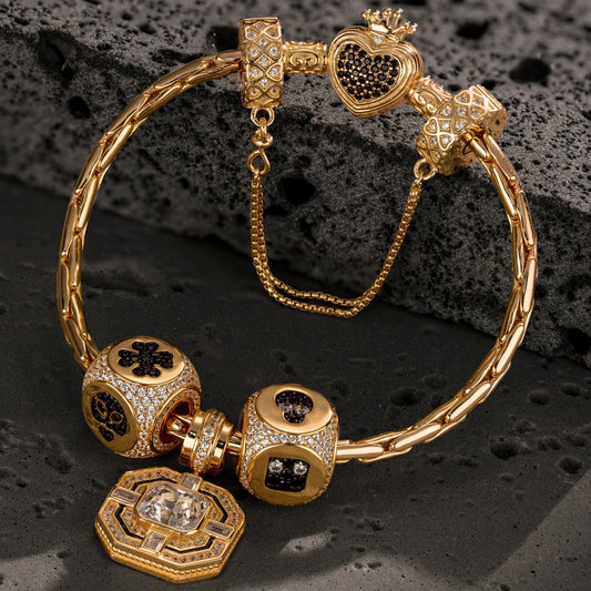gona- Sterling Silver Cloverbot Infinity Charms Bracelet Set In 14K Gold Plated (Includes bracelet and all charms shown)