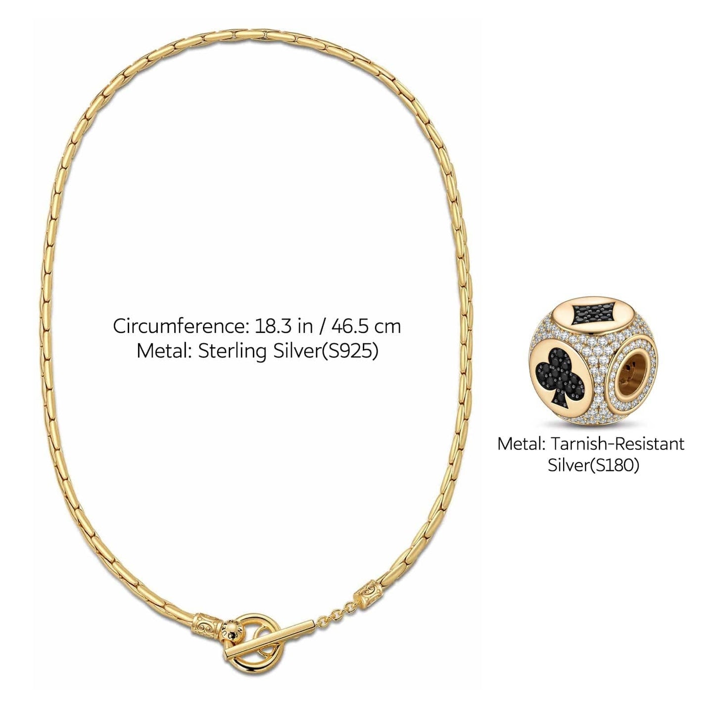Sterling Silver Fateful Cards Charms Necklace Set In 14K Gold Plated