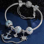Sterling Silver Anchor of Hope Charms Bracelet Set In White Gold Plated (Includes bracelet and all charms shown)