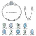 Sterling Silver Blue Horizon Harmony Charms Bracelet Set In White Gold Plated (Includes bracelet and all charms shown)