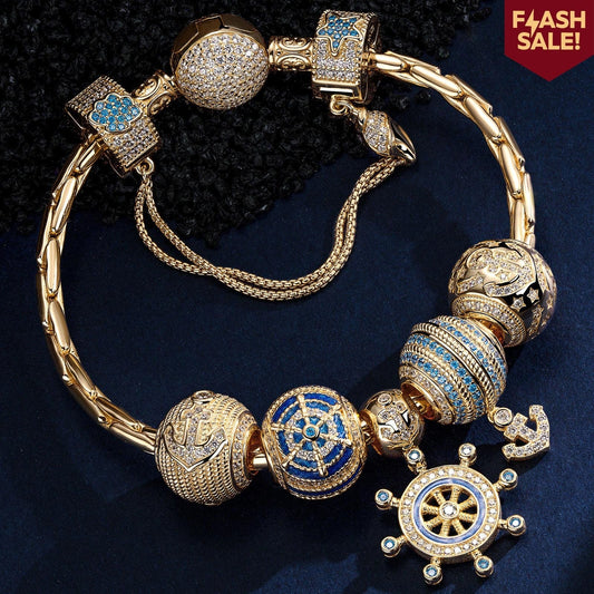 gona- Sterling Silver Anchor of Wisdom Charms Bracelet Set With Enamel In 14K Gold Plated (Includes bracelet and all charms shown)