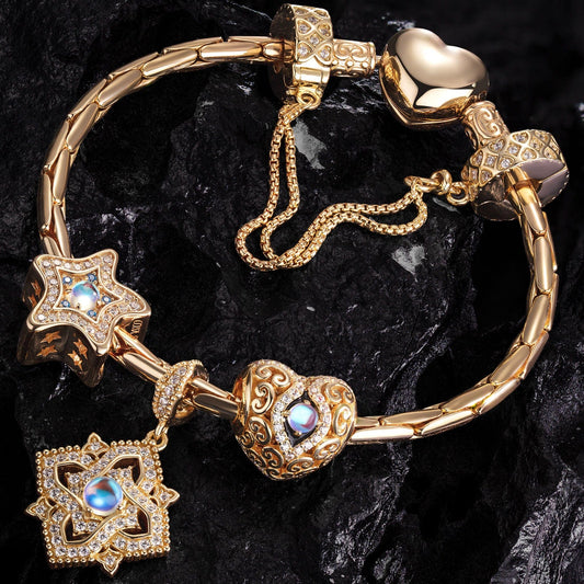 gona- Sterling Silver Submerged Moonstone Charms Bracelet Set In 14K Gold Plated (Includes bracelet and all charms shown)