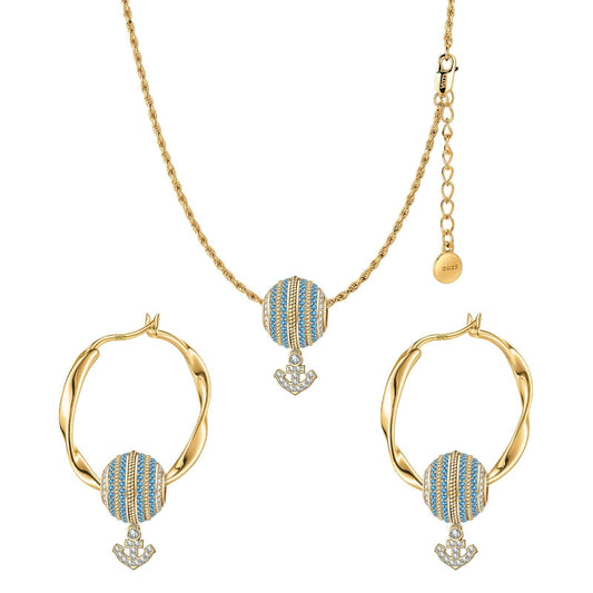 gona- Sterling Silver Dancing Anchor Charms Necklace Set and Tarnish-resistant Silver Charms Earrings Set In 14K Gold Plated