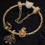 Sterling Silver Playful Monsters Charms Bracelet Set With Enamel In 14K Gold Plated (Includes bracelet and all charms shown)
