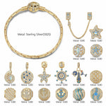 Sterling Silver Maritime Adventure Charms Bracelet Set With Enamel In 14K Gold Plated (Includes bracelet and all charms shown)