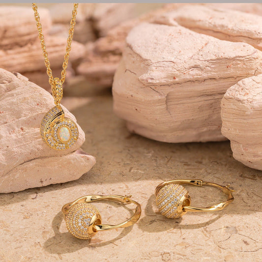 gona- Sterling Silver Exquisite Moonstone Charms Necklace Set In 14K Gold Plated