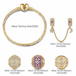 Sterling Silver Purple Luck Charms Bracelet Set With Enamel In 14K Gold Plated (Includes bracelet and all charms shown)