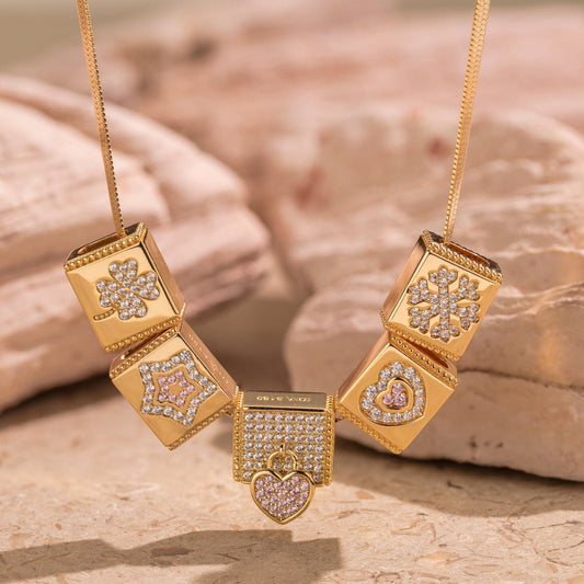 gona- Sterling Silver Unlimited Love Rectangular Charms Necklace Set In 14K Gold Plated
