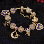 Sterling Silver Haunting Ghost Charms Bracelet Set With Enamel In Two-Tone Plating (Includes bracelet and all charms shown)
