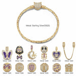 Sterling Silver Haunting Ghost Charms Bracelet Set With Enamel In Two-Tone Plating (Includes bracelet and all charms shown)