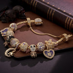 Sterling Silver Haunting Ghost Charms Bracelet Set With Enamel In Two-Tone Plating (Includes bracelet and all charms shown)
