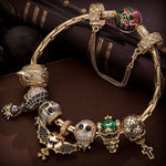 Sterling Silver Kingly Halloween Charms Bracelet Set With Enamel In 14K Gold Plated (Includes bracelet and all charms shown)