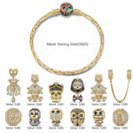 Limited Edition Flash Sale: Sterling Silver Skull Empire Charms Bracelet Set With Enamel In 14K Gold Plated (Includes bracelet and all charms shown)