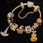 Sterling Silver The Monsters' Revelry Charms Bracelet Set With Enamel In 14K Gold Plated (Includes bracelet and all charms shown)