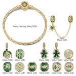 Sterling Silver Merry Evergreen Charms Bracelet Set With Enamel In 14K Gold Plated (Includes bracelet and all charms shown)