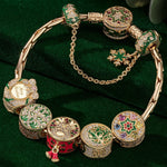 Sterling Silver Joyous Festive Charms Bracelet Set With Enamel In 14K Gold Plated (Includes bracelet and all charms shown)