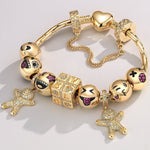 Sterling Silver Smile and Embrace Charms Bracelet Set With Enamel In 14K Gold Plated (Includes bracelet and all charms shown)