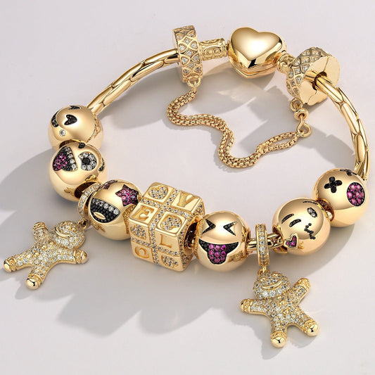 gona- Sterling Silver Smile and Embrace Charms Bracelet Set With Enamel In 14K Gold Plated (Includes bracelet and all charms shown)